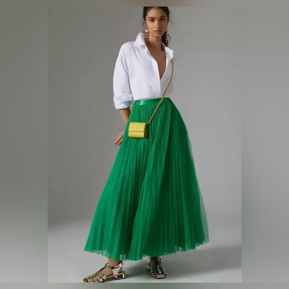 Anthropology Hutch Tulle Midi Pleated Skirt